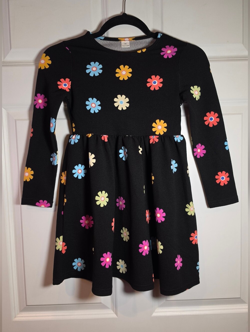 Shein New In Bag Kids Floral Skater Dress - Black with Multicolor Flowers 7Y